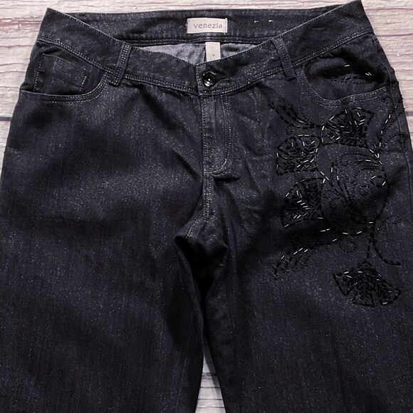 Venezia Lane Bryant Womens Jeans size 16 x31"in Black Embellished Cotton Stretch - Picture 3 of 10